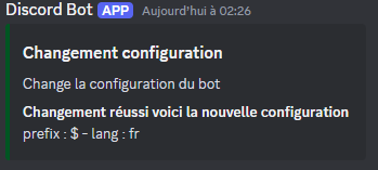 Image montrant le résultat de la commande de changement de configuration